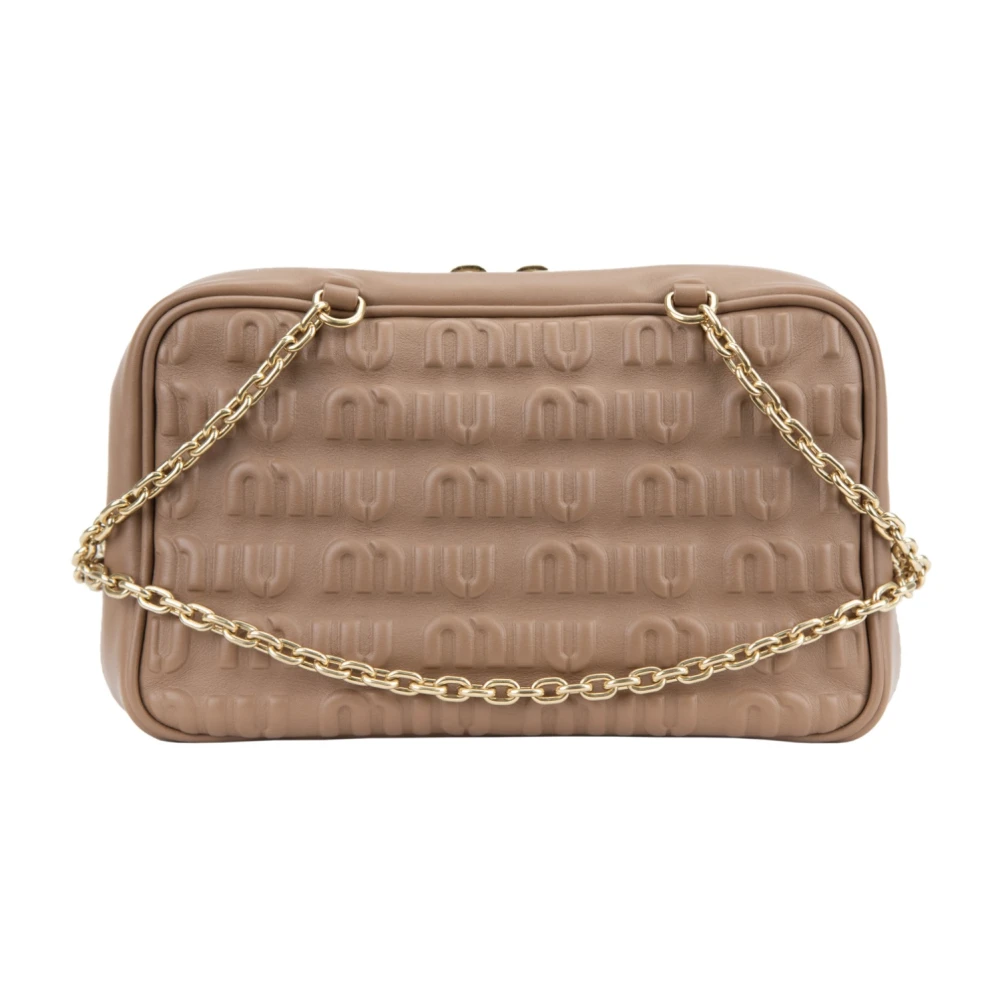 Miu Leren schoudertas met merkmotief Beige Dames