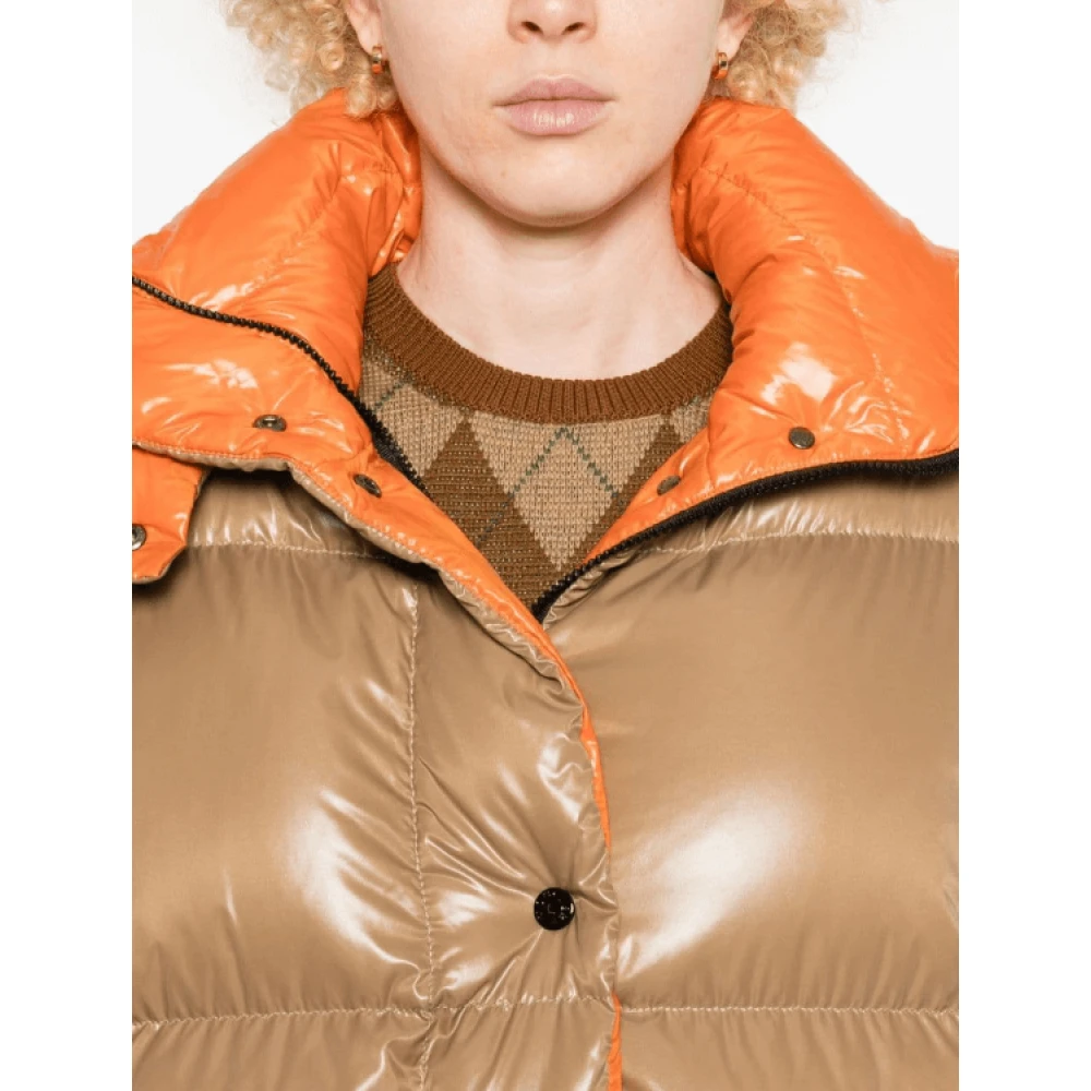 Moncler Beige Gewatteerde Jas met Afneembare Capuchon Beige Dames