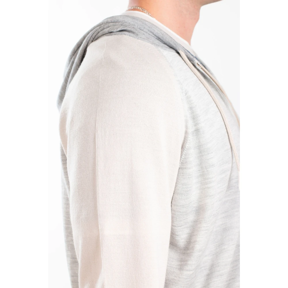 Eleventy Zijden Merino Gebreide Hoodie Beige Heren