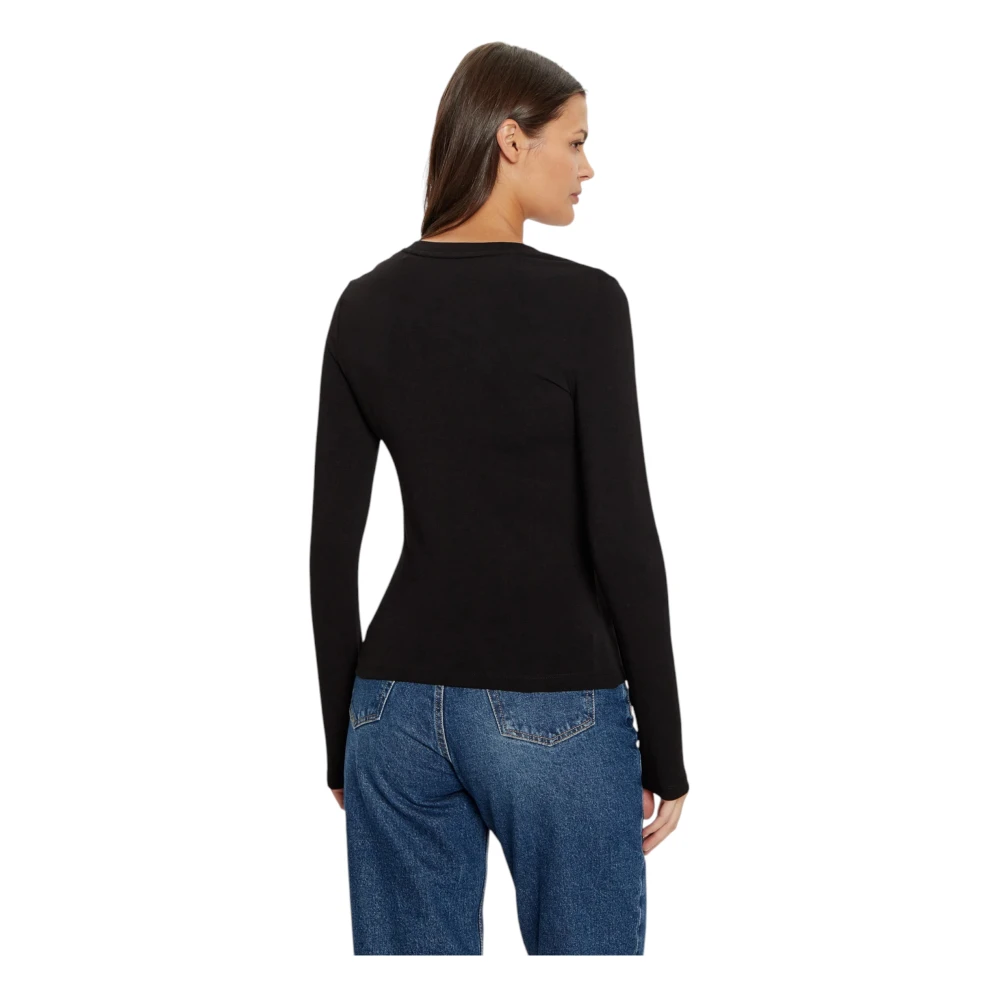 Guess Organisch katoenen longsleeve slim fit T-shirt Black Dames