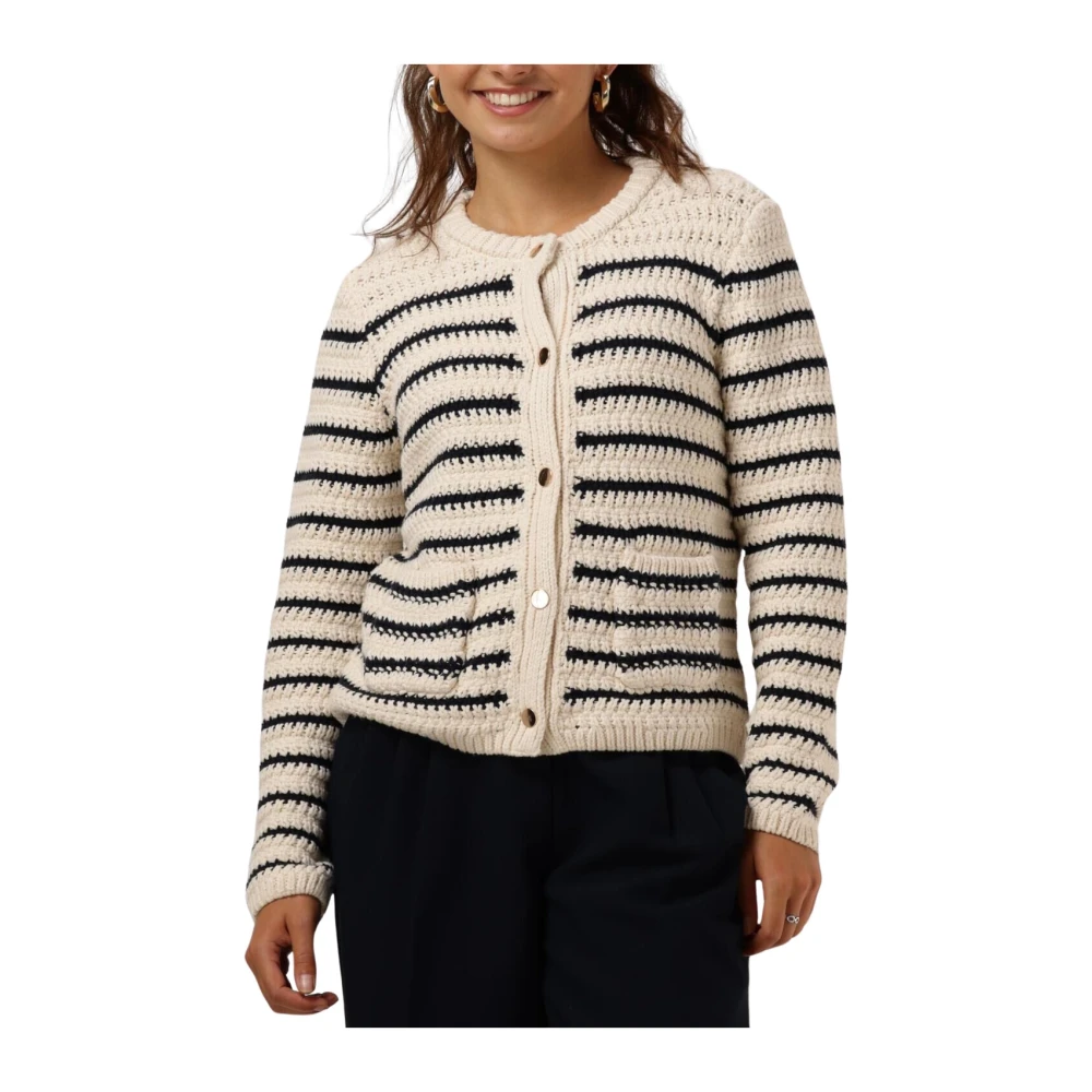 NEO NOIR Gestreepte Gebreide Vest Paula Beige Dames
