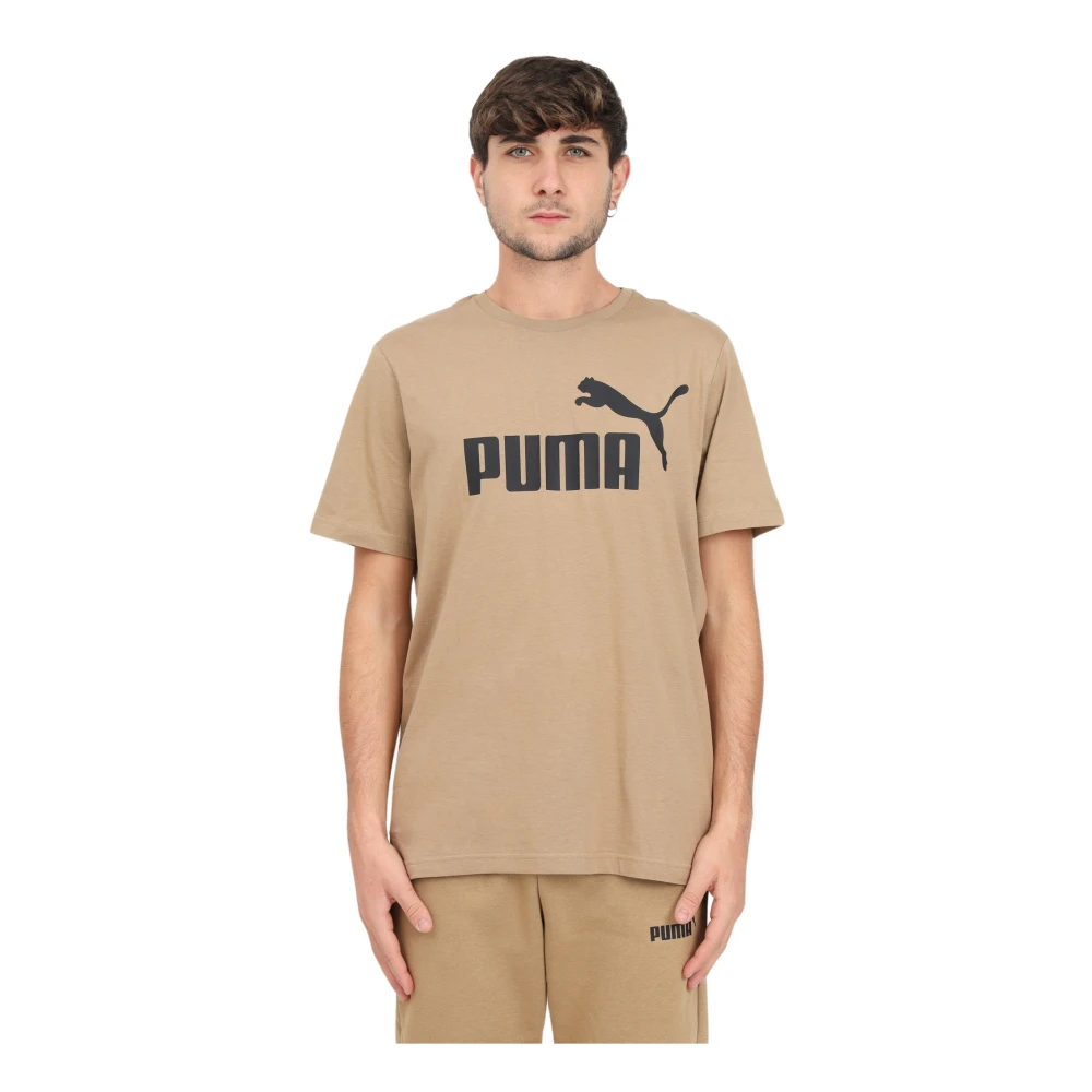 Puma Logo Print T-shirts en Polos in Beige Heren