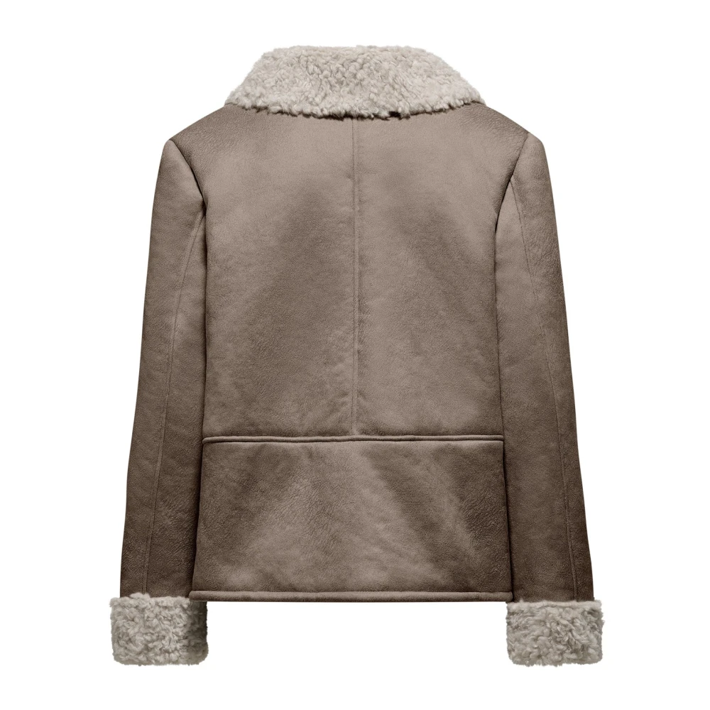 BomBoogie Eco Suède Bont Double-Breasted Jas Brown Dames