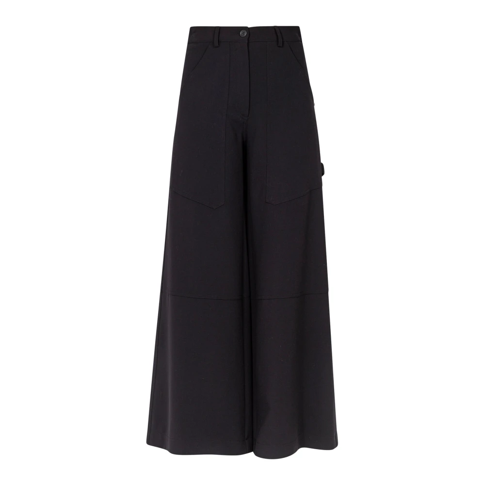 Ottod'Ame Wijde gabardine broek met knoopsluiting Black Dames