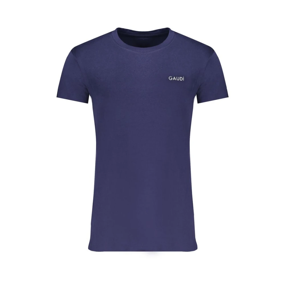 Gaudi Blauw Katoenen T-shirt met Print Logo Blue Heren