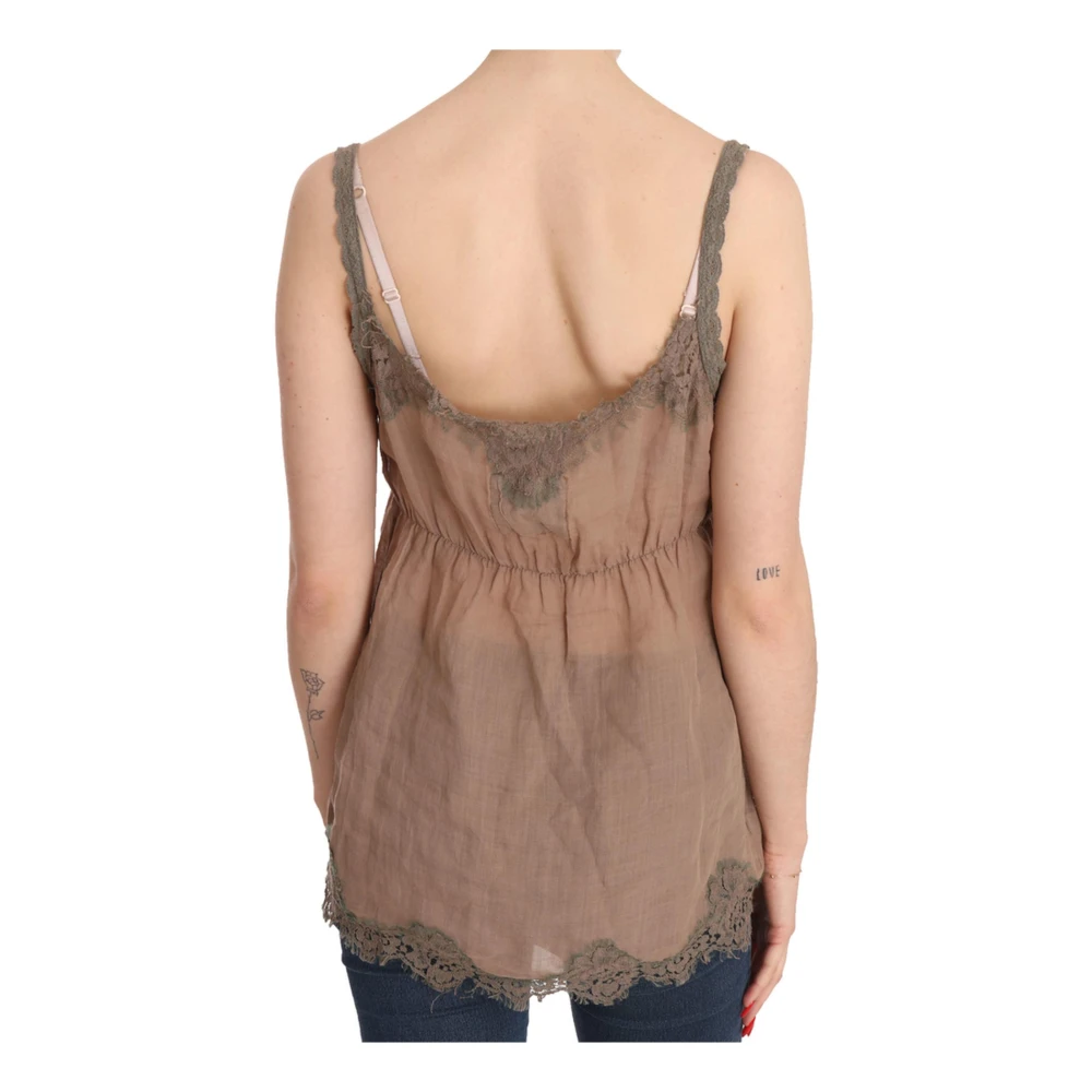 Pink Memories Bruine Kant Diepe Top Blouse Brown Dames