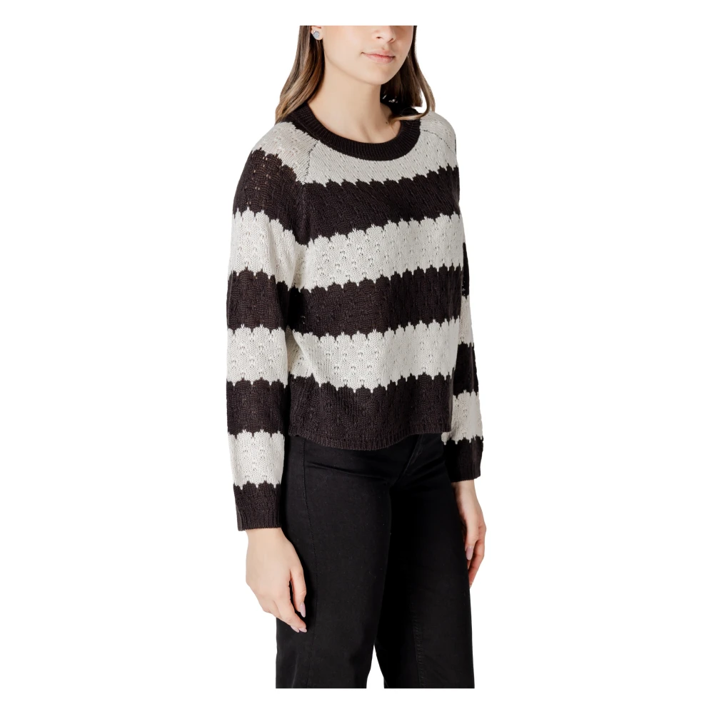 Jacqueline de Yong Gestreepte gebreide trui met ronde hals Multicolor Dames