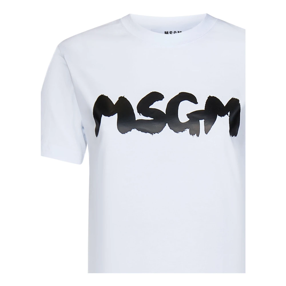 Msgm Witte Ribgebreide Crewneck T-shirts en Polos White Dames