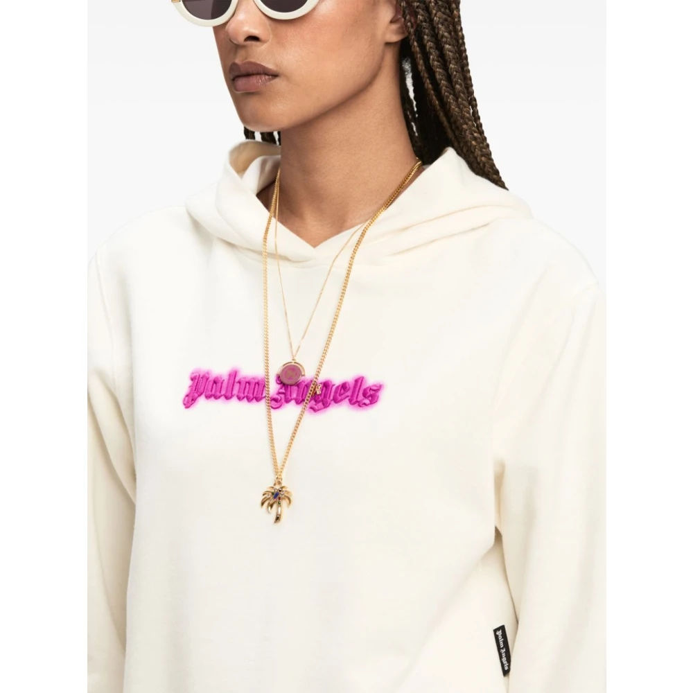 Palm Angels Contrast Logo Ivoor Hoodie White Dames