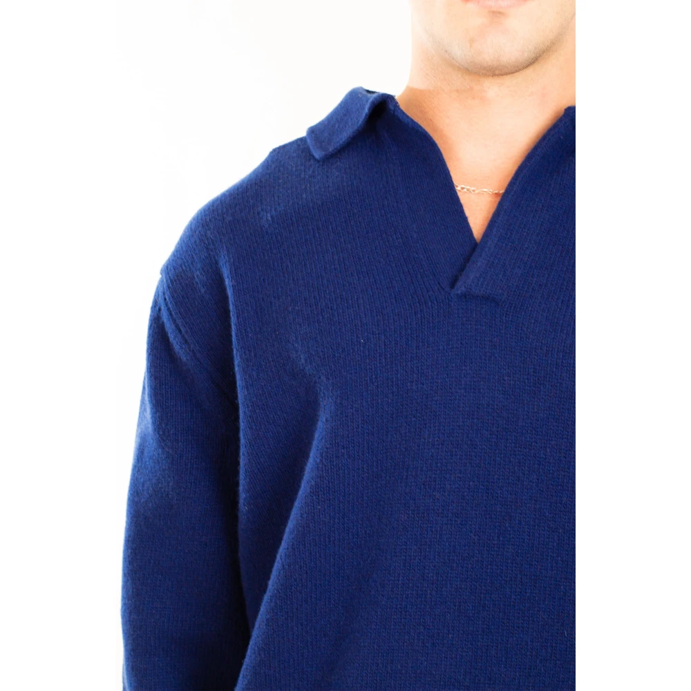 Seven Gauge Polo Lambswool Sweater Blue Heren