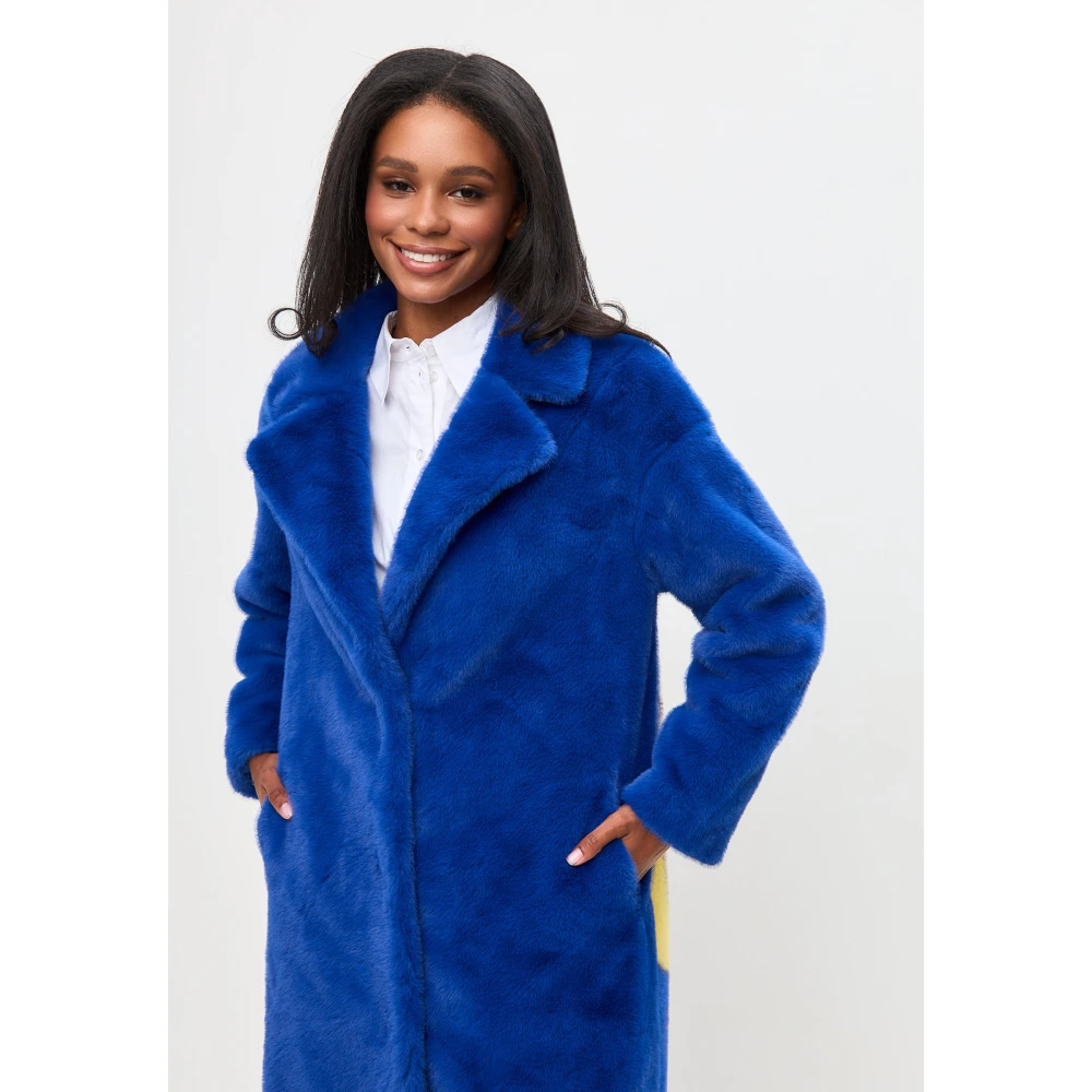 Cesare Gaspari Deluxe Lange Achterprint Jas Liefhebbers Blauw Blue Dames