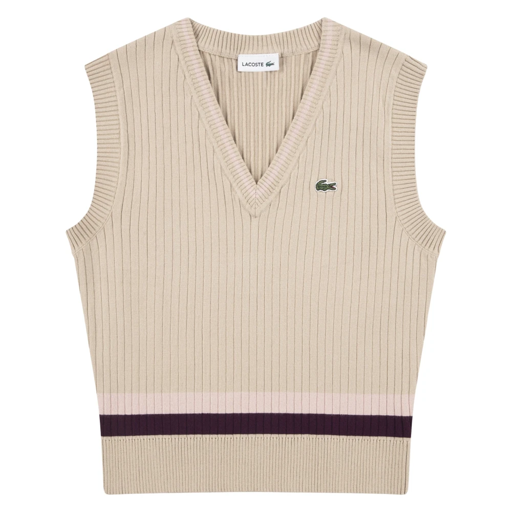 Lacoste Girls Beige Kids Knitwear, 8 Y, Brushed Rib Jumper Vest