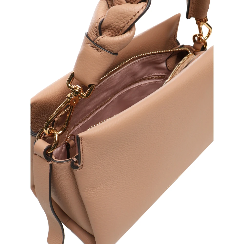 Coccinelle Gevlochten Handvat Leren Schoudertas Perzik Beige Dames