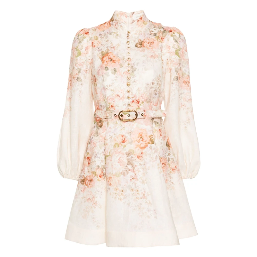 Zimmermann Roze Linnen Jurk met Blouson Mouwen Pink Dames