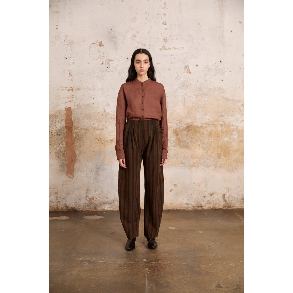 Cortana Gestreepte linnen en virgin wool broek Brown Dames