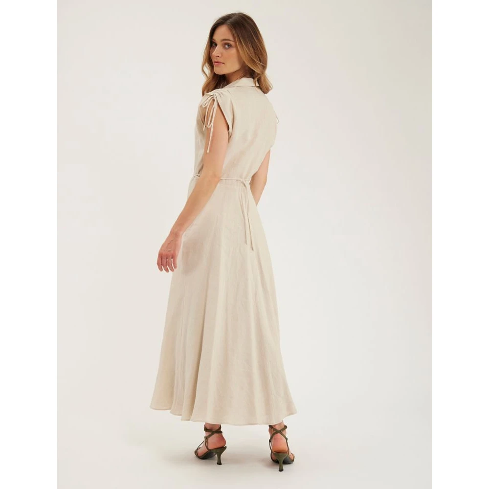 Ines De La Fressange Paris Elegante Linnen Violine Jurk Beige Dames