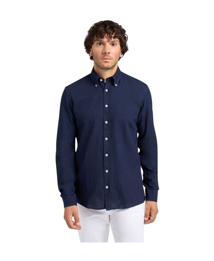 slim-fit-katoen-linnen-chambray-button-down-overhemd