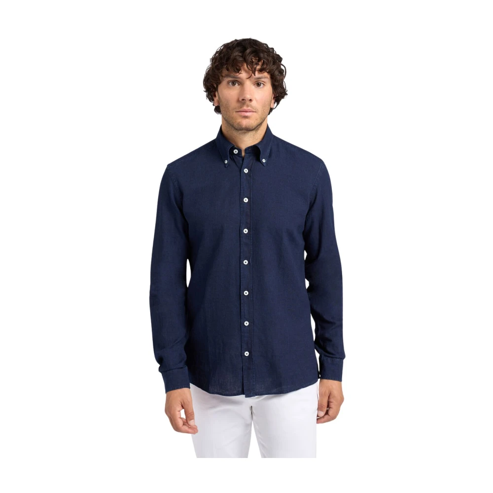 Brooks Brothers Slim Fit Katoen-Linnen Chambray Overhemd met knoopsluiting Blue Heren