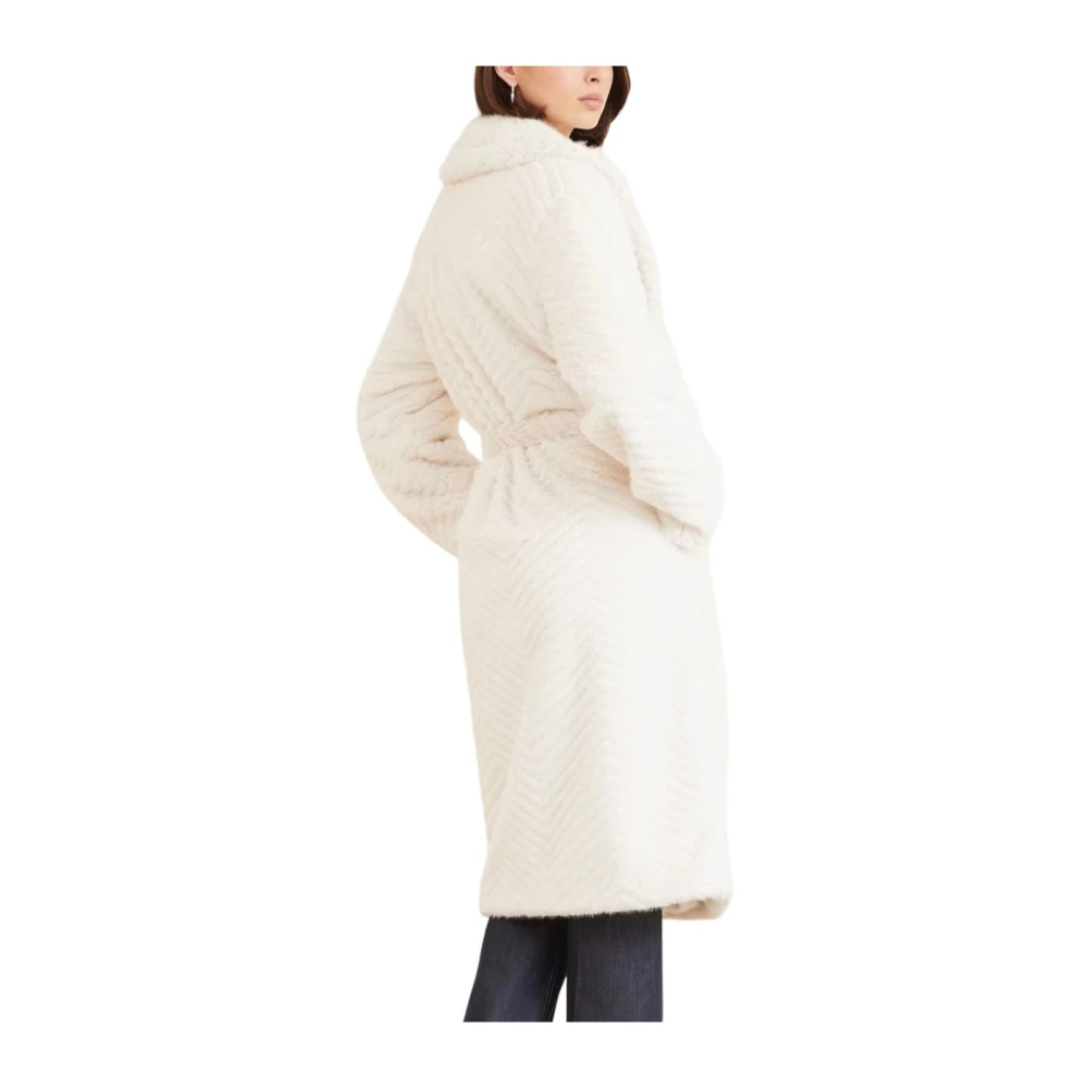 Guess Imitatiebont Lange Jas Klassieke Stijl Beige Dames
