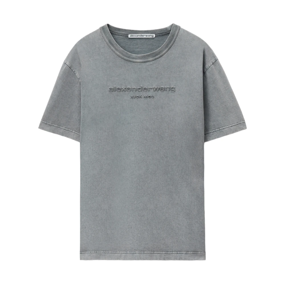 Alexander wang Geborduurd Logo Katoenen T-Shirt Gray Dames