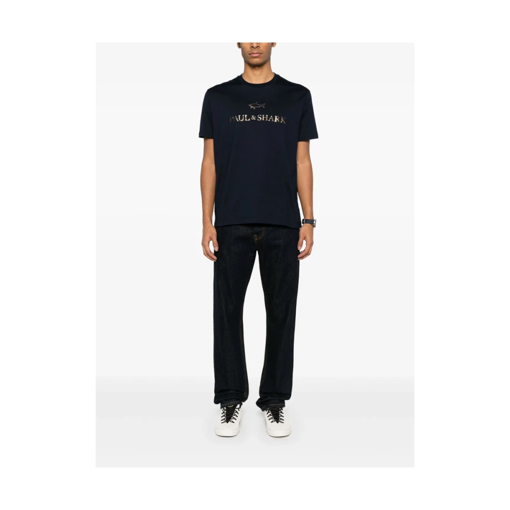PAUL & SHARK Navy Blue Haai Print Ronde Hals Blue Heren