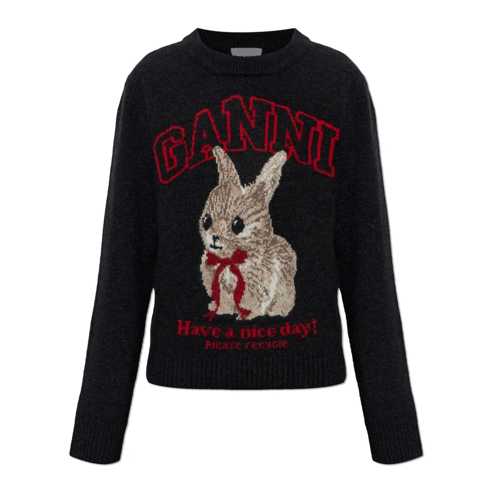 Ganni Women's Black Graphic Wool Jumper