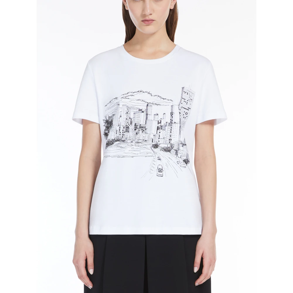 Max Mara Studio Grafische Print Katoenen T-shirt White Dames