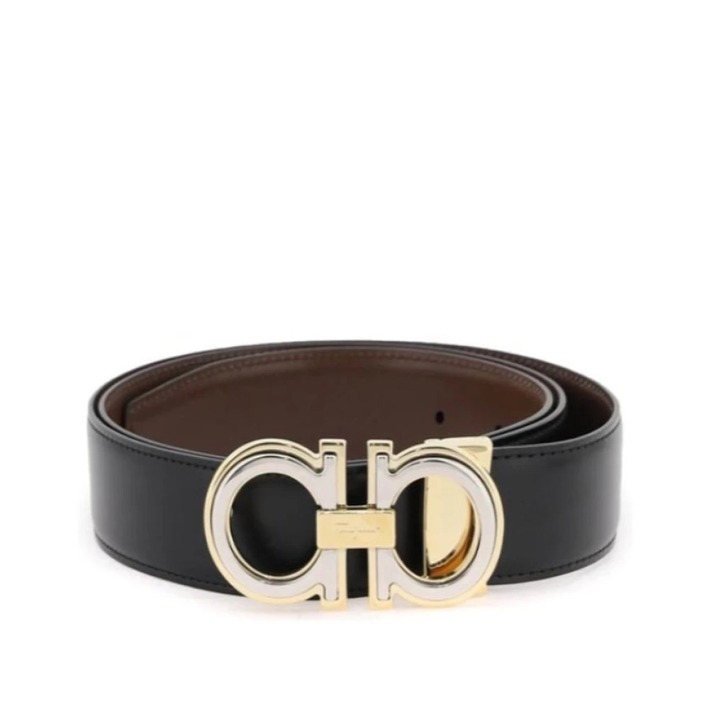 Salvatore Ferragamo Omkeerbare leren riem met Gancini-gesp Black Heren
