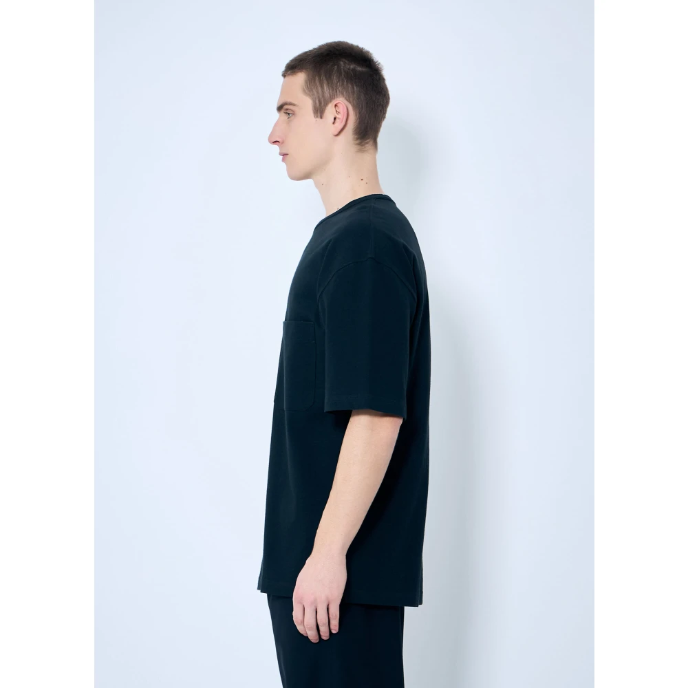 Lemaire Katoenen Crewneck T-shirt met Zak Black Heren
