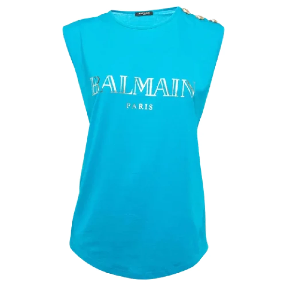 Balmain Pre-owned Cotton tops Blue Dames