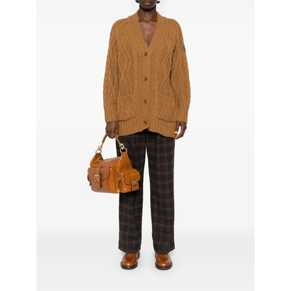 Ermanno Scervino Bruin Kabel Gebreid V-hals Vest Brown Dames