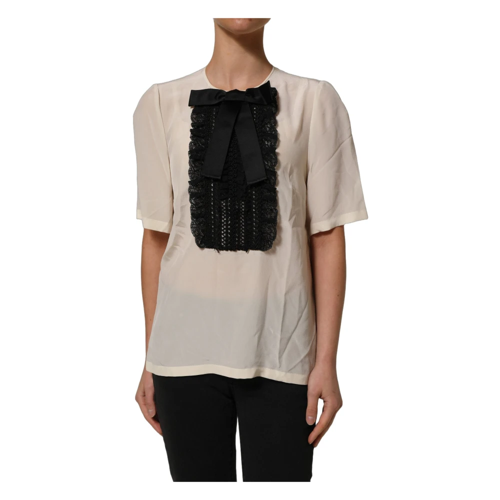 Dolce & Gabbana Women's Beige T-Shirts, M, Round Neck Short Sleeve Blouse