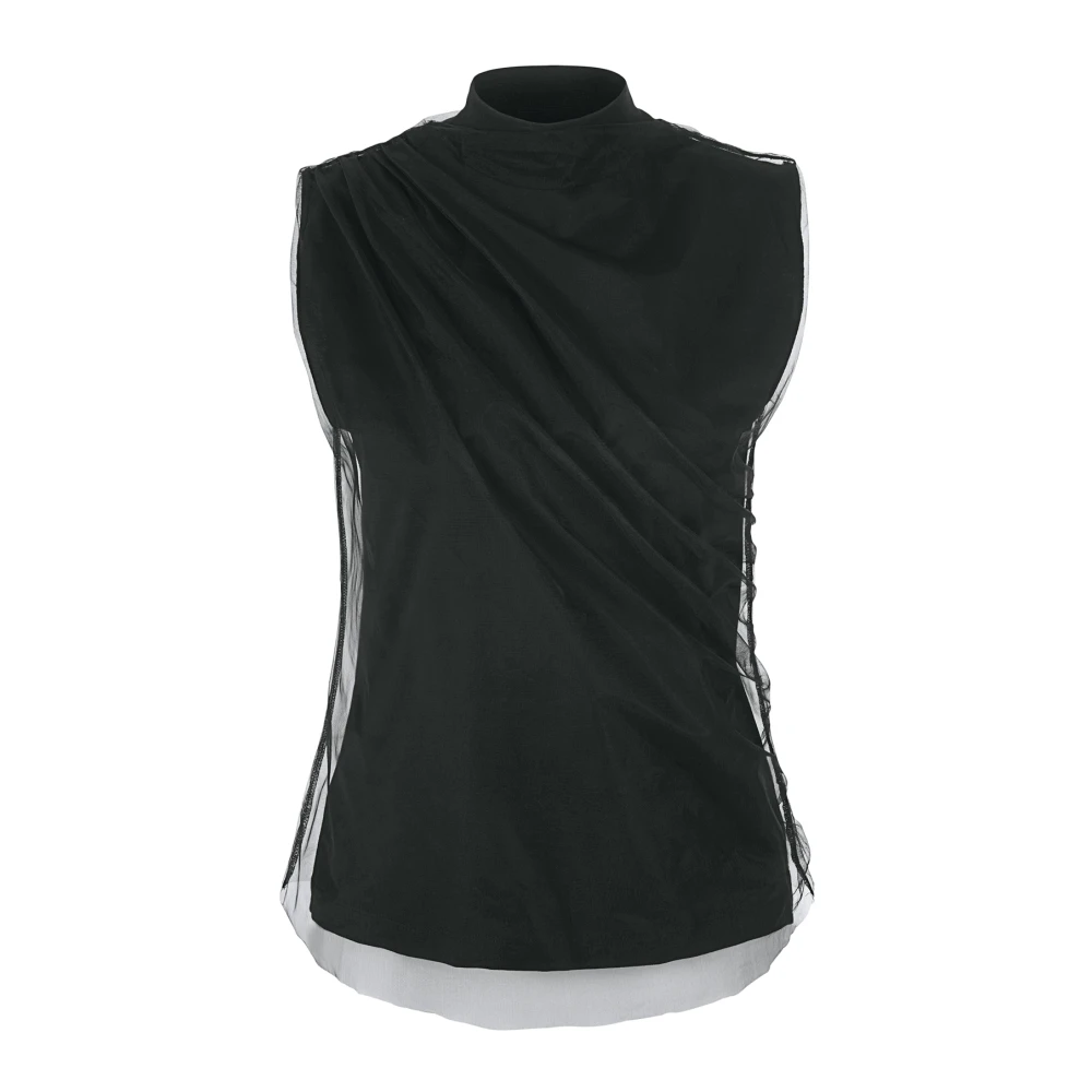 RIANI Mouwloos Jersey Shirt met Tule Overlay Black Dames