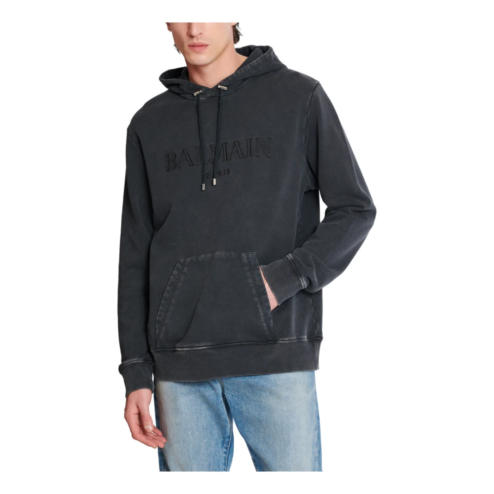 Balmain Vintage geborduurde hoodie Gray Heren