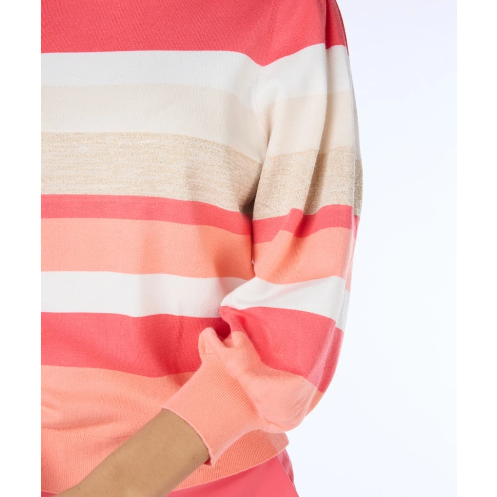 Esqualo Gestreepte Sweater Sp24.07024 417 Aardbei Multicolor Dames