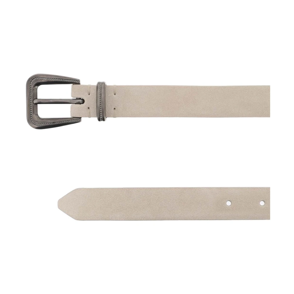 BRUNELLO CUCINELLI Suède Leren Riem met Metalen Gesp en Monili Detail White Dames