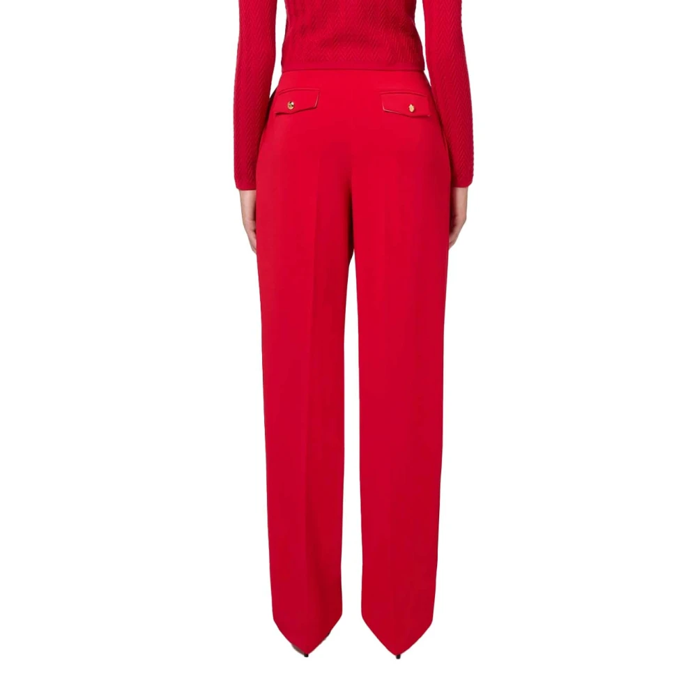Elisabetta Franchi Rechte Polyester Broek met Zakken Red Dames