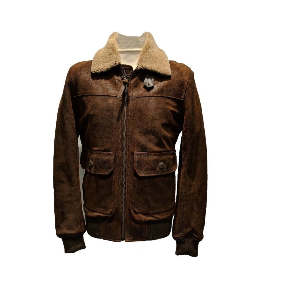 C.p. Company Men's Brown Bomber Leather Jacket