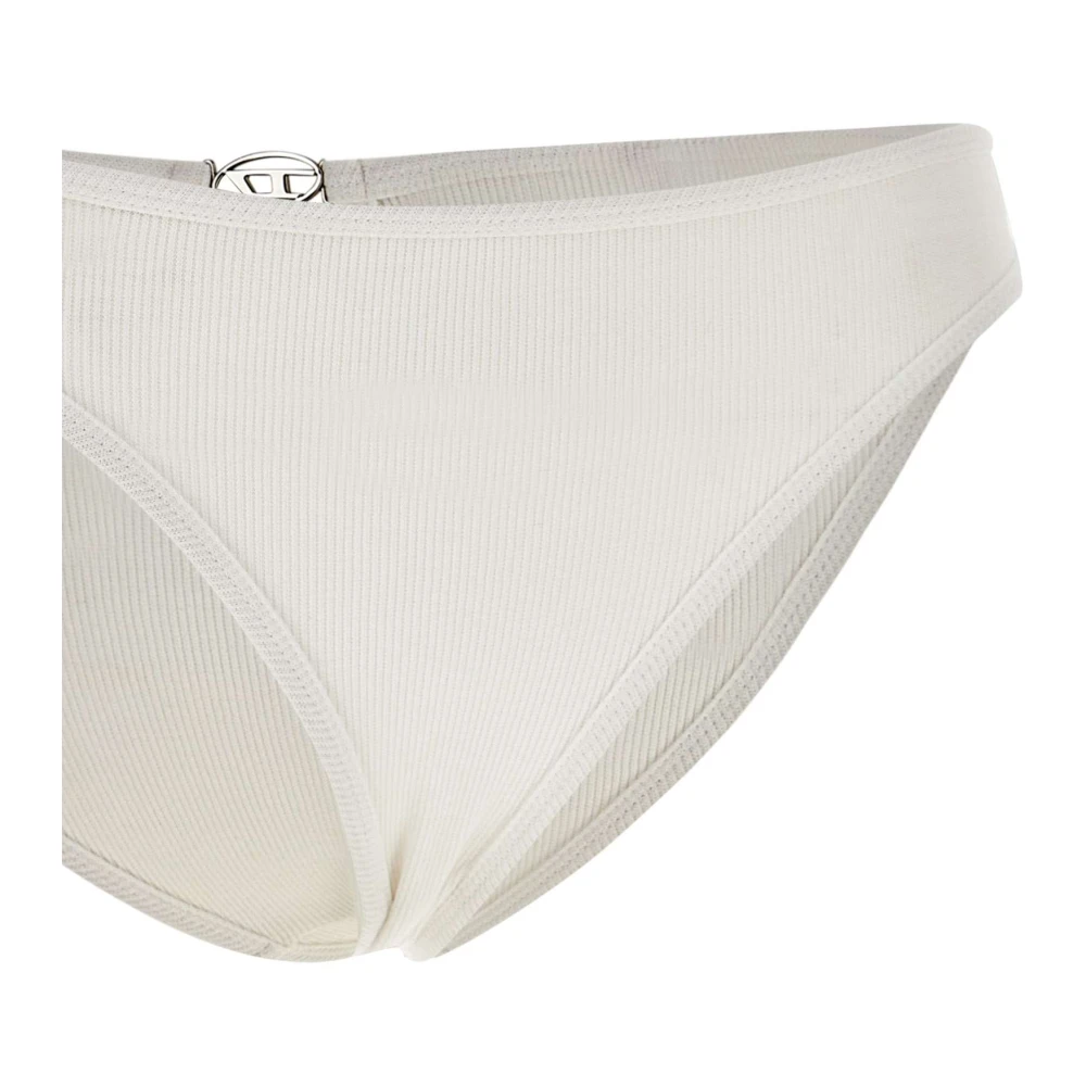Diesel Hoge Taille Geribbelde Katoenen Slip Wit White Dames