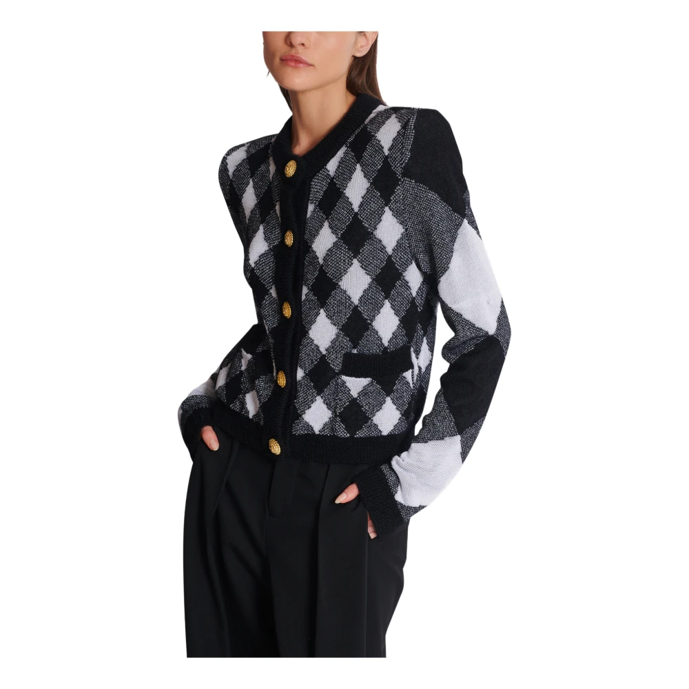 Balmain Gingham gebreide vest Black Dames