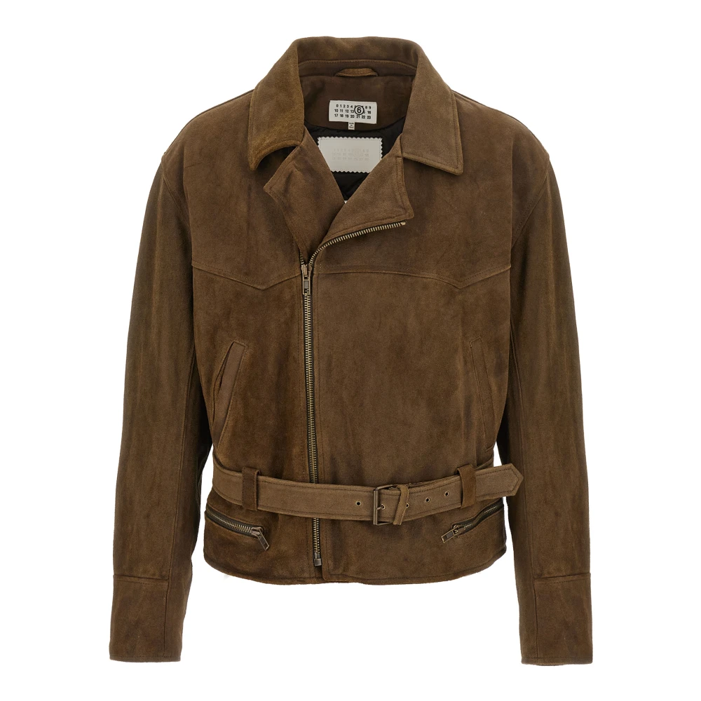 Mm6 Maison Margiela Men's Brown Suede Biker Jacket - Leather Jackets - M - Jackets