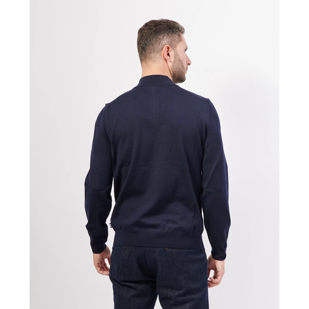 Hugo Boss Blauwe V-hals trui met exclusieve details Blue Heren