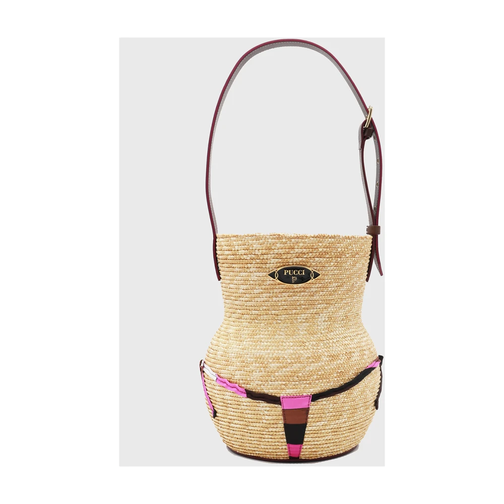 EMILIO PUCCI Natuurlijke Raffia Satchel met Voorvak Beige Dames
