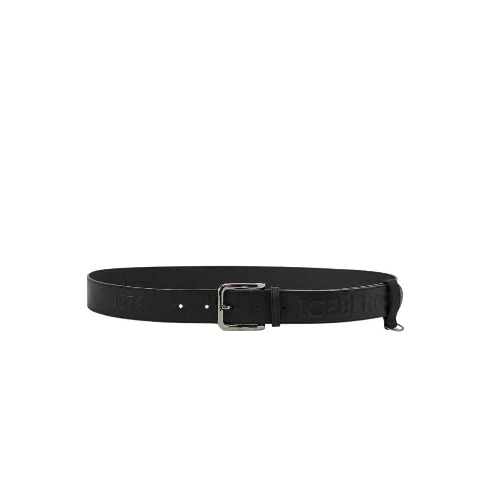 Iceberg Nappa riem met reliëf logo Black Heren