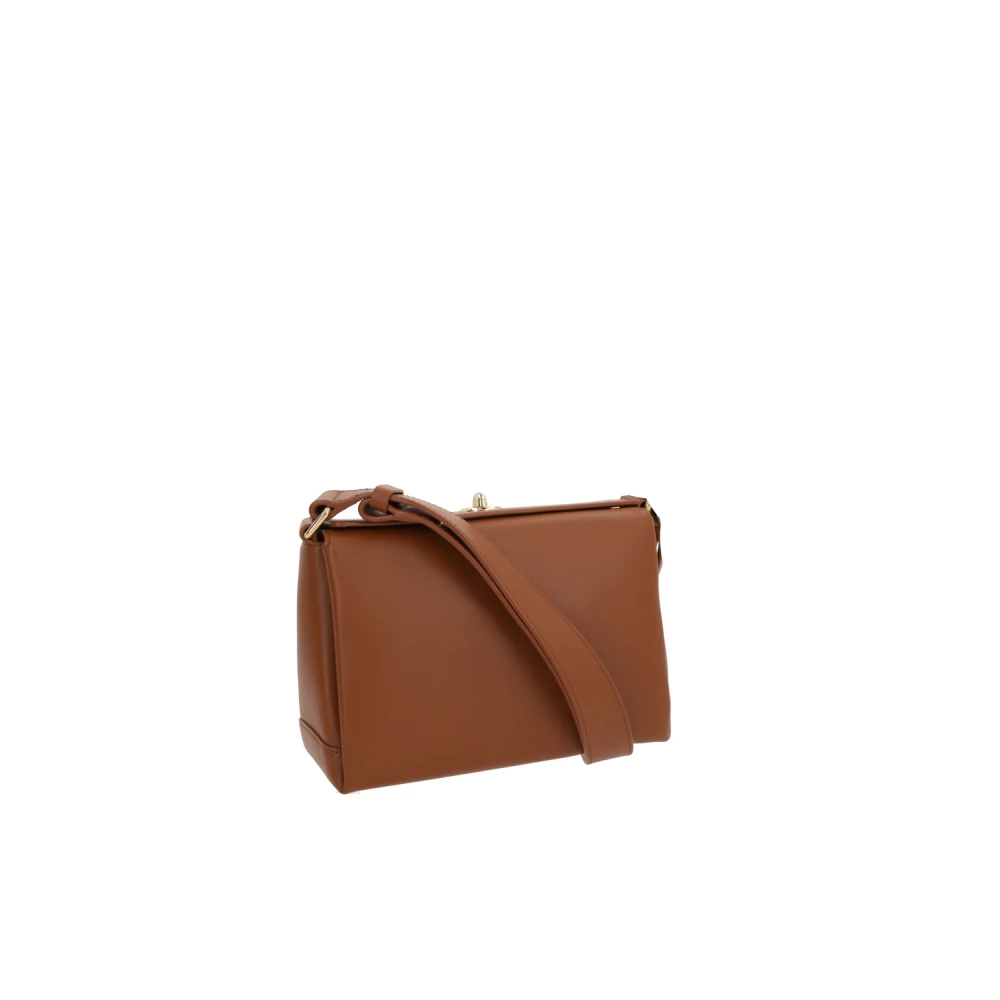Plan C Bruine leren schoudertas met twist-lock Brown Dames