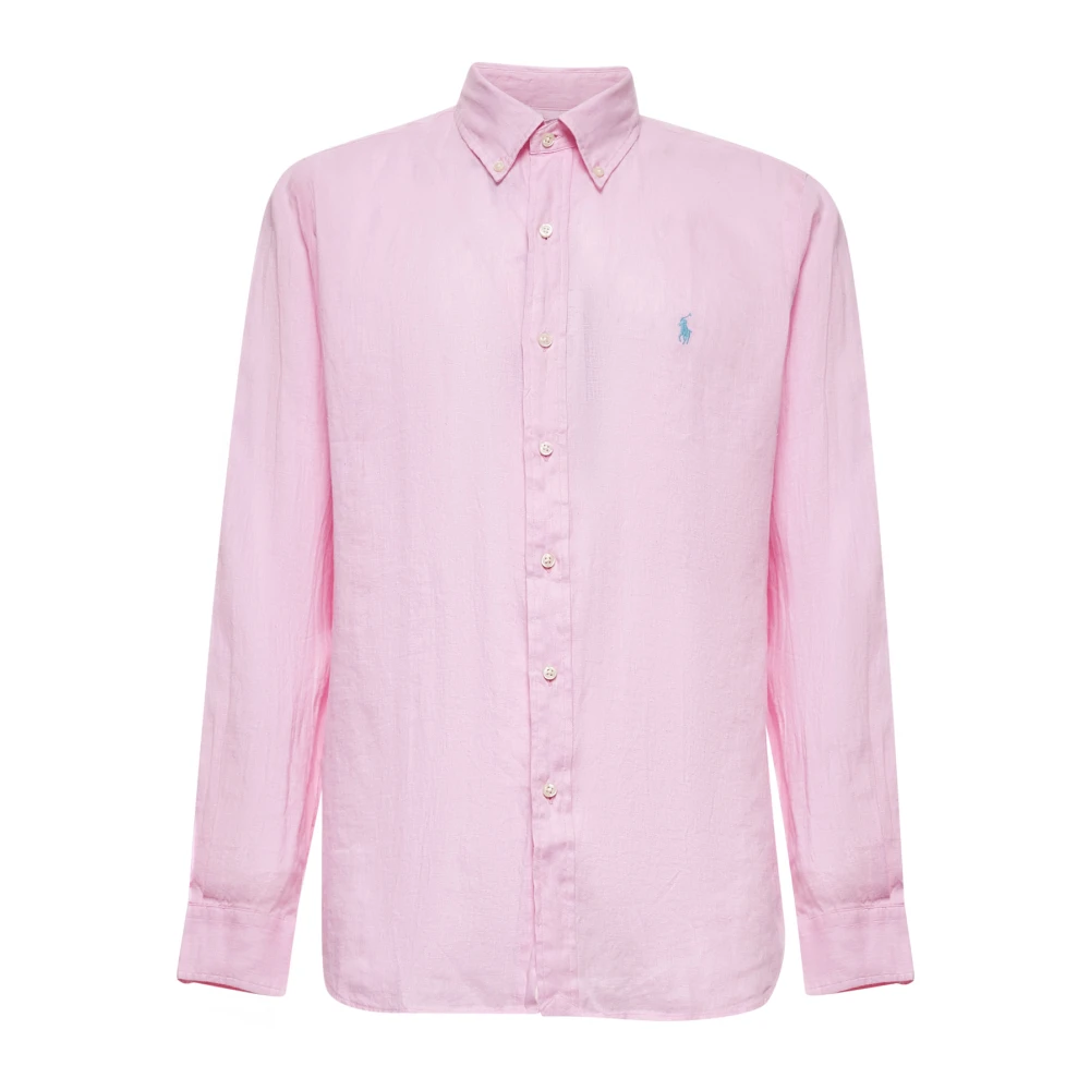Polo Ralph Lauren Men's Pink Casual Shirts, L, Custom Fit Linen Shirt