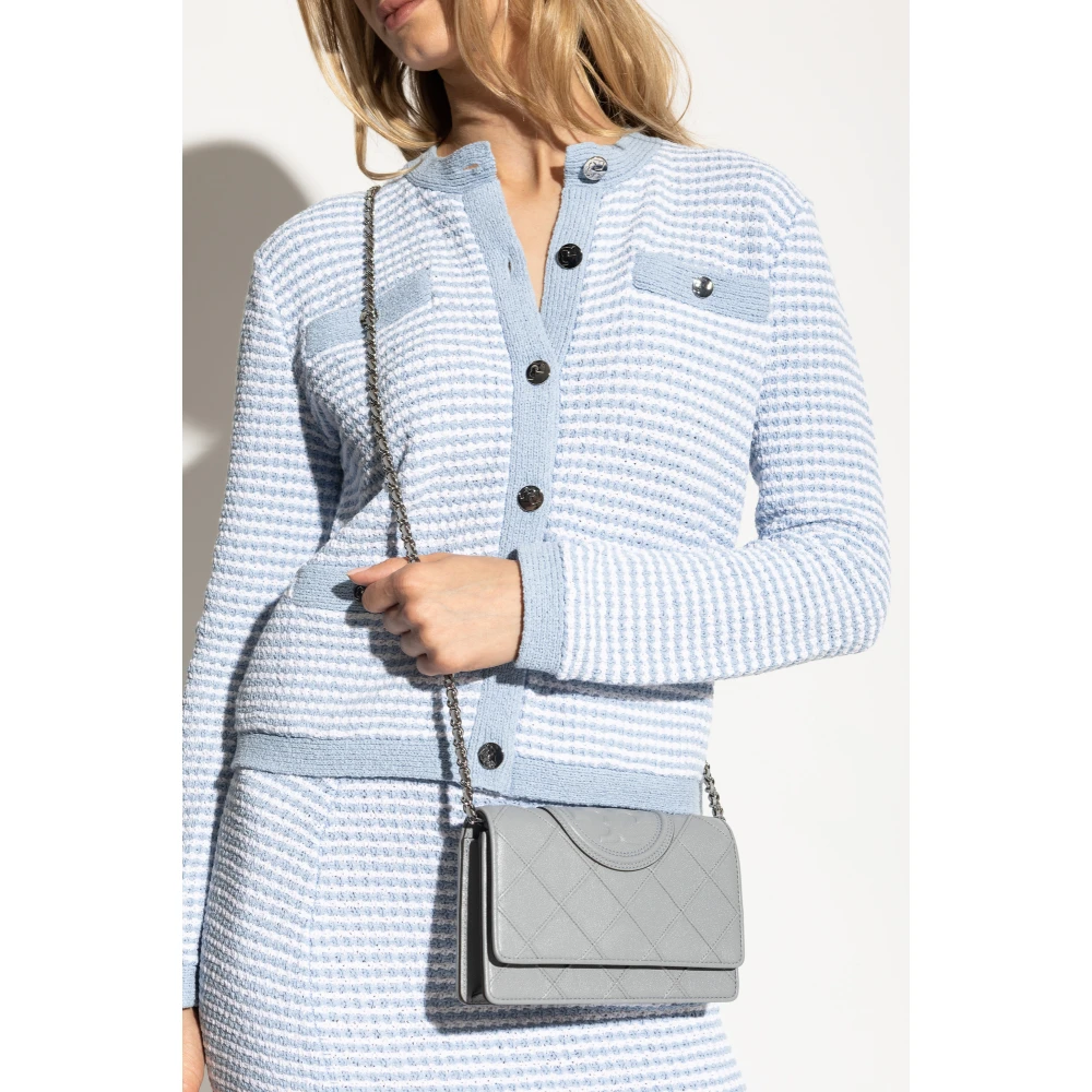TORY BURCH Portemonnee aan een ketting Fleming Soft Gray Dames