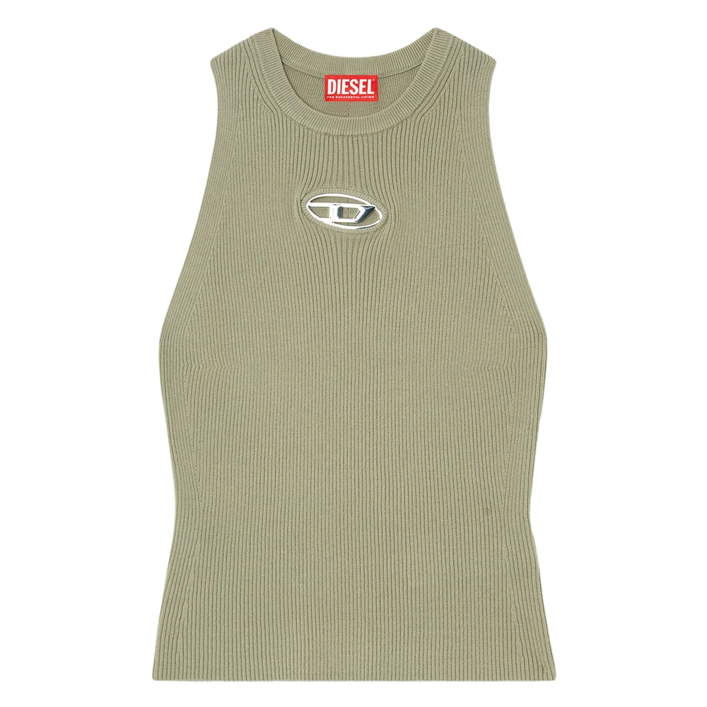 Diesel Geribbelde Khaki Mouwloze Top M-Caddix Green Dames