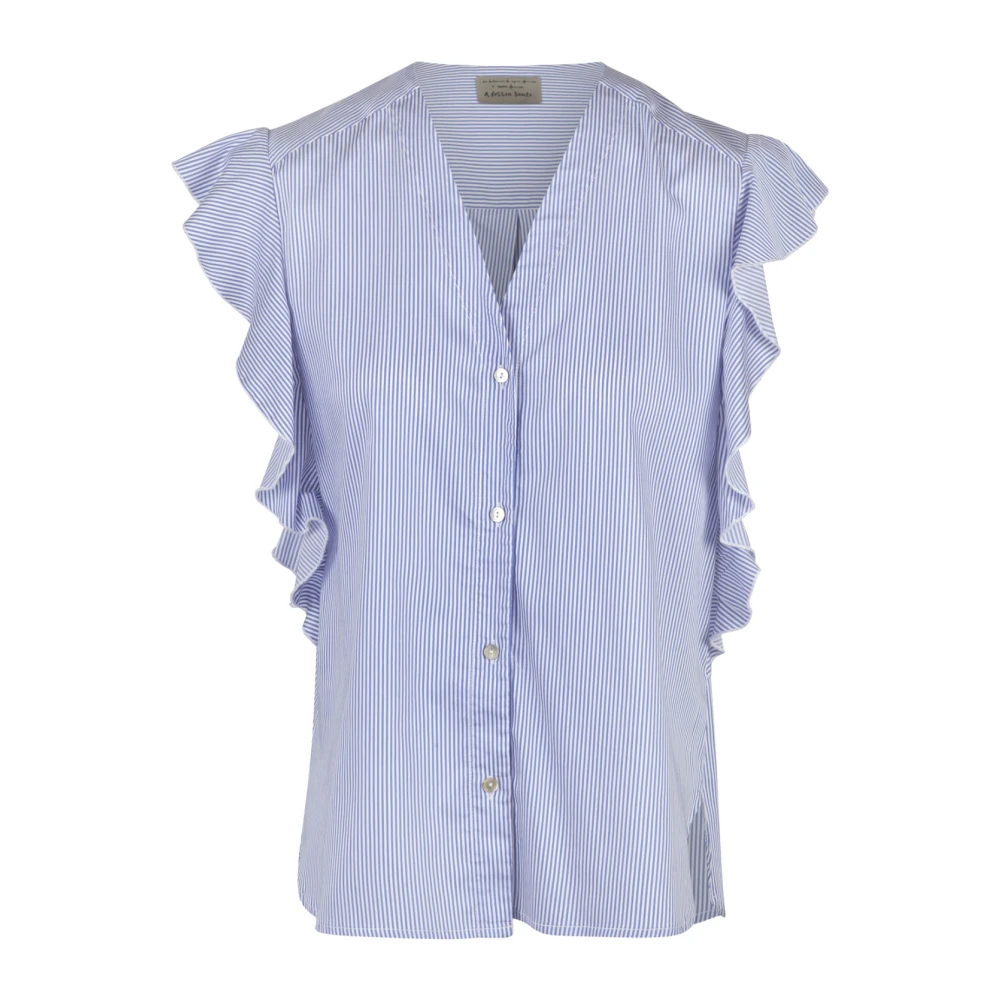 Alessia Santi Poplin V-hals Mouwloze Blouse met Ruches Blue Dames