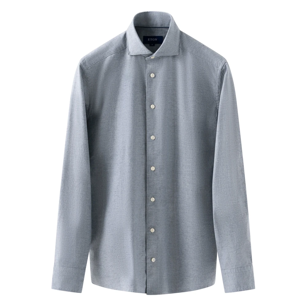 Eton Blauw Flanel Eigentijds Overhemd Blue Heren